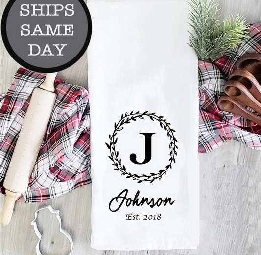 Custom Printed Personalized Monogram Kitchen Tea Towel